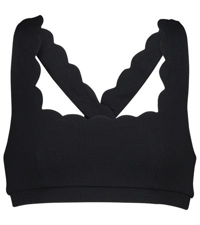 Marysia + Net Sustain Serena Scalloped Stretch Recycled-seersucker Sports Bra In Black