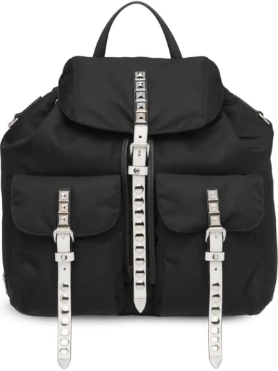 Prada Studded Nylon Backpack In Black