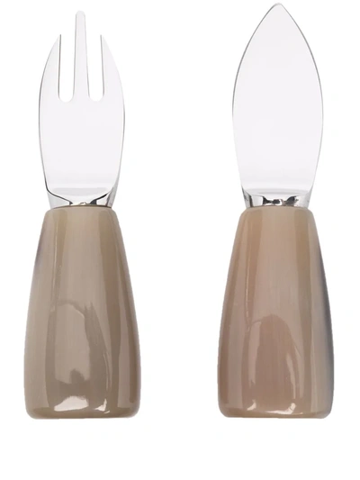 Brunello Cucinelli Stainless Steel Cheese Cutlery (set Of 2) In Nude