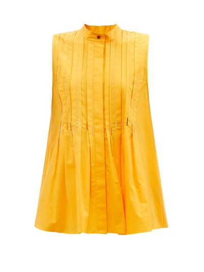 Roksanda Arusha Embroidered Pleated Cotton-poplin Blouse In Yellow