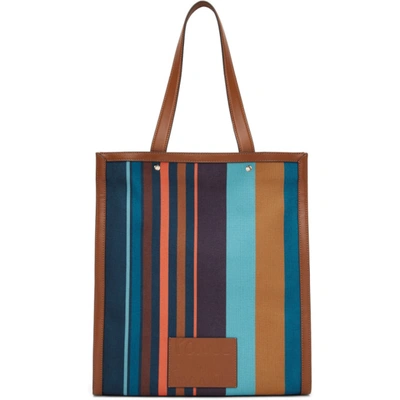 Paul Smith Leather-trimmed Striped Recycled Canvas Tote Bag In Multi