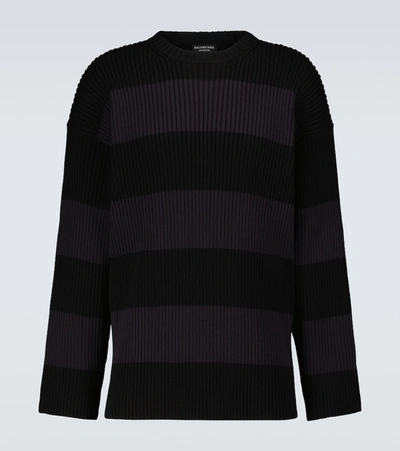 Balenciaga Bb Oversize Striped Cotton Sweater In Black