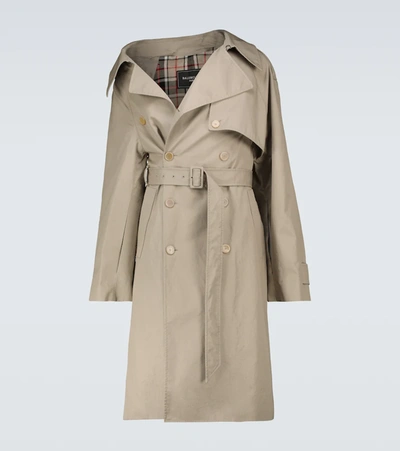 Balenciaga Beige Cotton Drill Off-shoulder Trench Coat In 9501 Beige