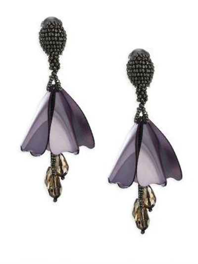 Oscar De La Renta Small Impatiens Clip-on Earrings In Gunmetal