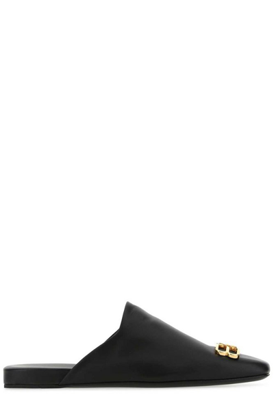 Balenciaga 女士黑色皮革平底包脚拖鞋 653808-wbb52-1088 In Black