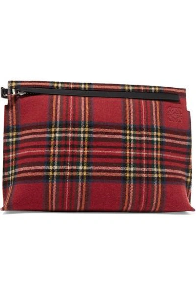 Loewe T Leather And Tartan Felt Pouch