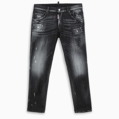 Dsquared2 Washed Blue Cropped Jeans In Black