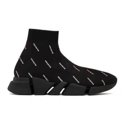 Balenciaga Speed 2.0 Logo-print Stretch-knit Slip-on Sneakers In Black