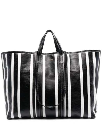 Balenciaga Large Barbes East-west Shopper Tote Bag In Black,white