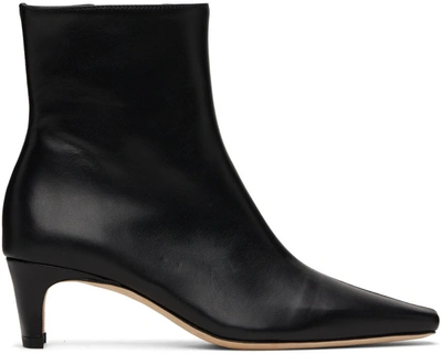 Staud Valletta Zip-front Leather Ankle Boots In Black