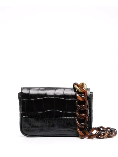 Staud Mini Tommy Chain Croc-embossed Leather Baguette In Black Faux Croc