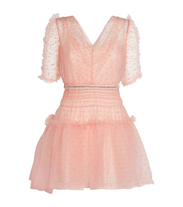 self portrait pink taffeta dot mesh mini dress