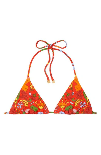 Tory Burch Print Triangle Bikini Top In Red Cat