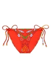 Tory Burch Floral Print String Bikini Bottoms In Red Cat