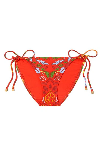 Tory Burch Floral Print String Bikini Bottoms In Red Cat