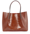 Christian Louboutin Small Cabarock Croc Embossed Calfskin Leather Tote In 棕色