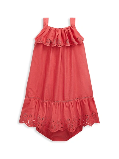 Ralph Lauren Girls' Ruffle Eyelet Dress & Bloomers Set - Baby In Nantucket Red