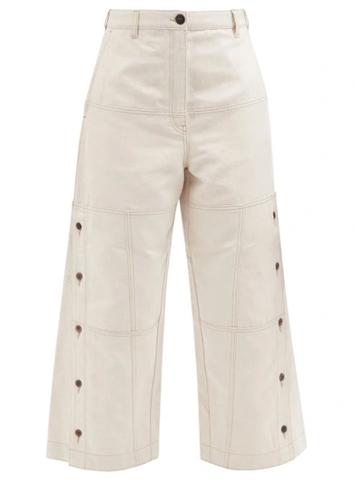 Loewe Womens Desert Wide-leg High-rise Cotton And Linen-blend Trousers 14 In Beige