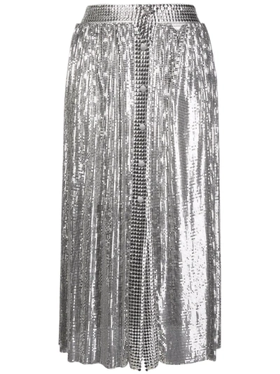 Paco Rabanne New Mesh Kaftan Knee Length Skirt In Silver