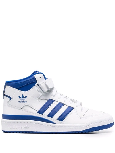 Adidas Originals Forum Mid-top Lace-up Sneakers In White/team Royal Blue/white