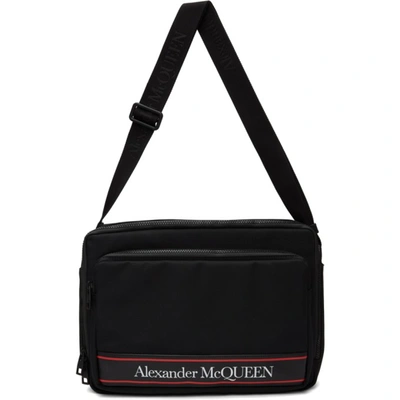 Alexander Mcqueen Cotton Messenger Bag With Contrasting Logo In Black