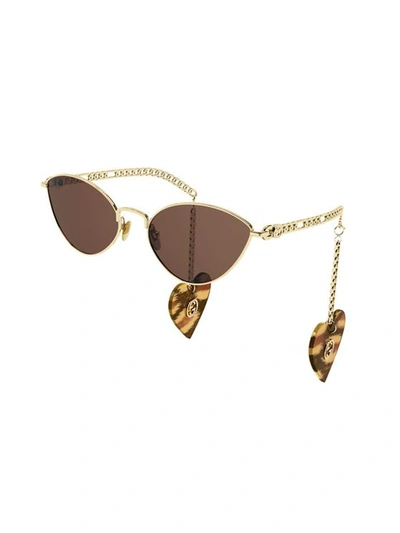 Gucci Brown Cat Eye Ladies Sunglasses Gg0977s-002 57 In Brown,gold Tone