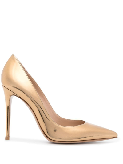 Gianvito Rossi Metallic Gold Gianvito 105 Leather Pumps