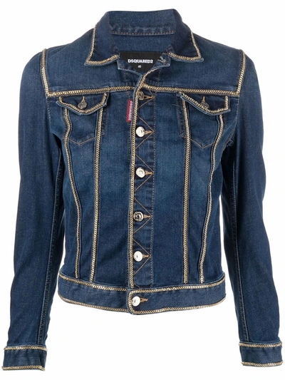 Dsquared2 Chain-detailed Cropped Denim Jacket In Blue