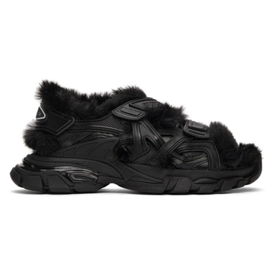 Balenciaga Womens Black Track Faux-fur, Rubber And Neoprene Sandals 4 In 1000 Black/black