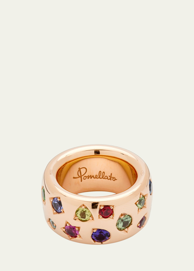Pomellato Iconica Maxi 18k Rose Gold Ring With Multicolor Gemstones