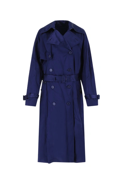 Balenciaga Backwrap Notched-collar Trench Coat In Blue