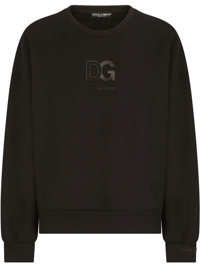 Dolce & Gabbana 3d Dg Logo-patch Crew-neck Sweatshirt In Black | ModeSens