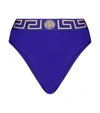 Versace Triangle Bikini Bottoms W/ Greek Motif In Blue