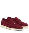 Loro Piana 10mm Summer Charms Walk Suede Loafers In Burgundy