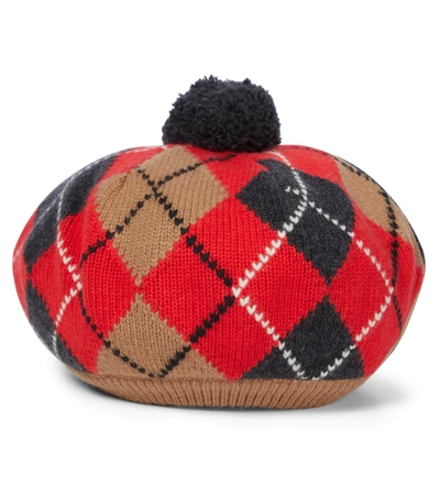 Burberry Kids Wool-cashmere Argyle Beret In Red