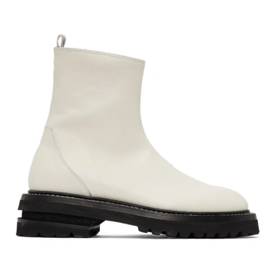 Adyar Ssense Exclusive White Zip-up Boots In Ivory/black
