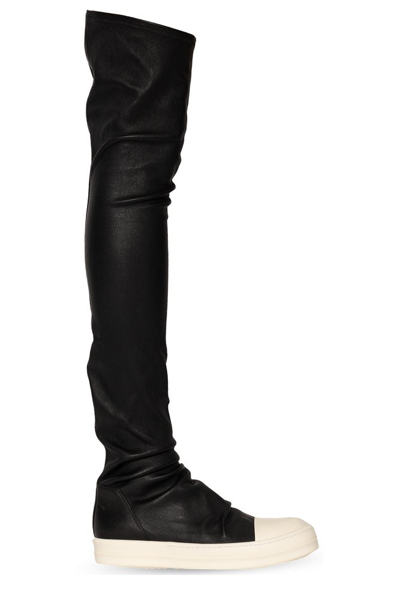 Rick Owens Stocking Over-the-knee Leather Boots In Black