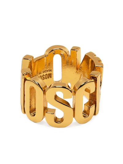 Moschino Logo Lettering Band Ring In Gold