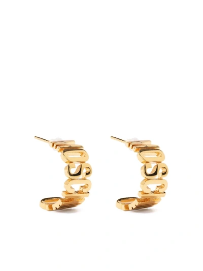 Moschino Logo-lettering Small Hoop Earrings In Gold