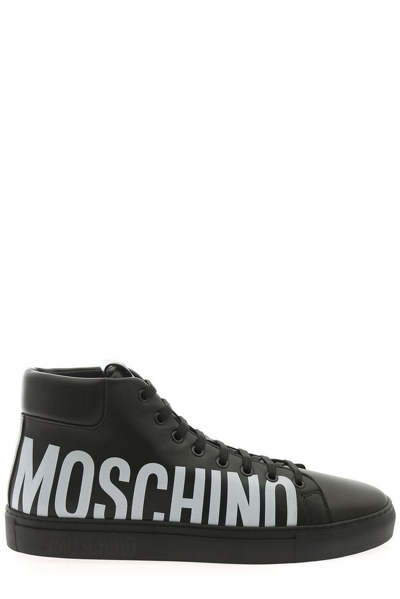 Moschino Logo Leather High-top Trainers In Negro