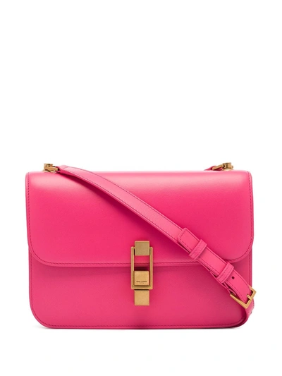 Saint Laurent Carre Leather Satchel Shoulder Bag In Neon Pink
