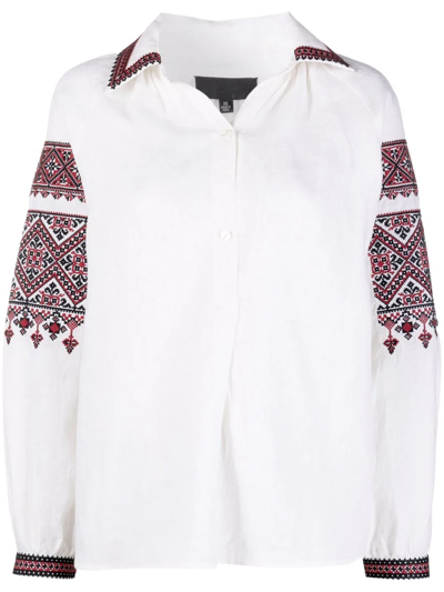 Nili Lotan Jill Embroidered Linen-voile Blouse In Ivory