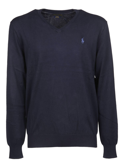 Polo Ralph Lauren Logo Embroidered Knitted Jumper In Navy