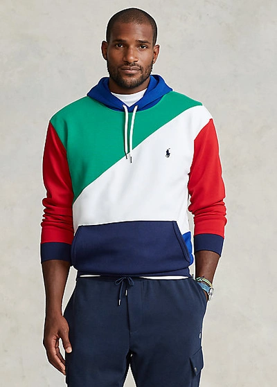 Polo Ralph Lauren Colour-blocked Hooded Jersey Sweatshirt In True Green Multi