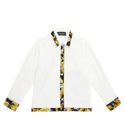 Versace Kids' Barocco Cotton Poplin Shirt In White
