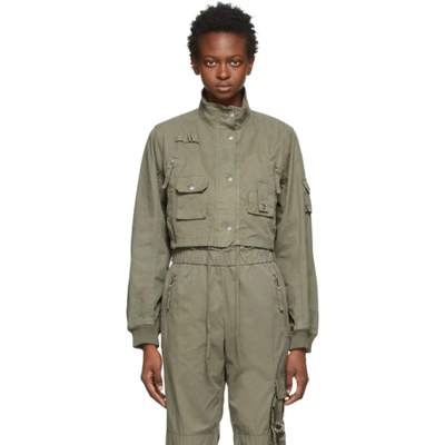 Helmut Lang Military Cropped Bomber Jacket In Olive/army