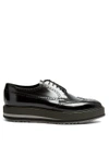 Prada Stacked-sole Mesh-detail Leather Brogues In Grey