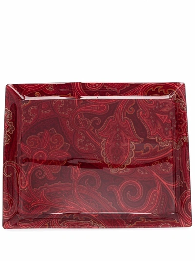 Etro Home Tray With Paisley Print In Red