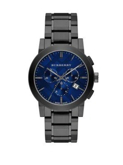 Burberry Round Stainless Steel Chronograph Watch In Pewter Blue