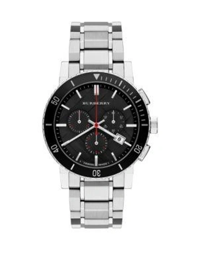 Burberry Chronograph Check Link Watch In Silver